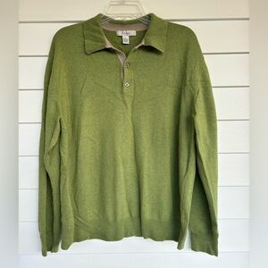 Men’s Turnberry Green Wool Silk Blend Sweater Size Large 3 Button Collar
